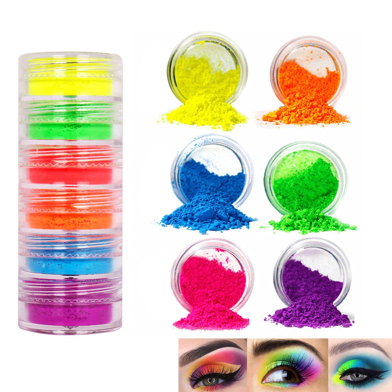 6 Colores Polvos Sueltos De Neón Rostro y Ojos Halloween-3