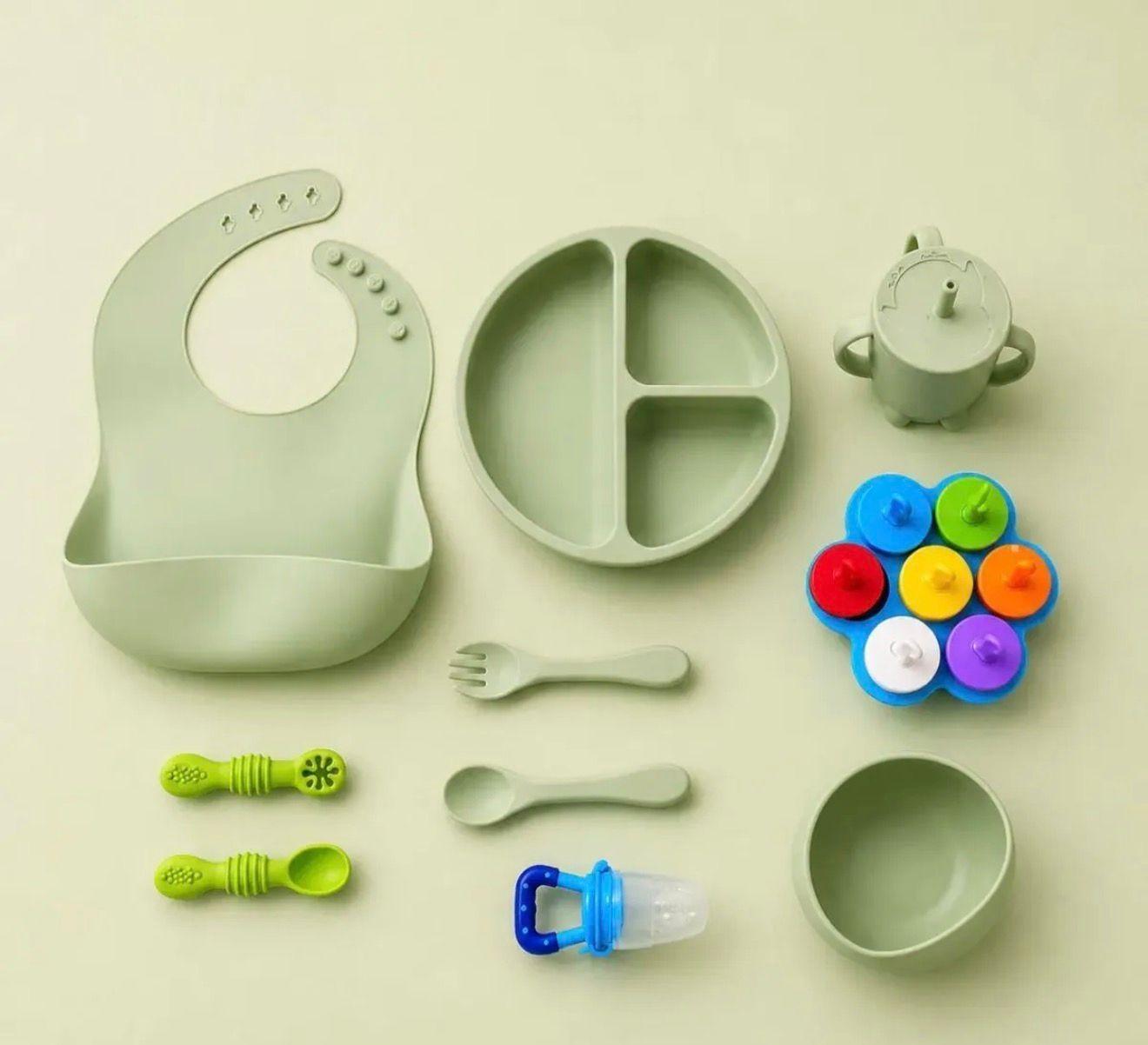 Set Alimentación Bebé Silicona 10 Piezas Libre Bpa Color Verde-1