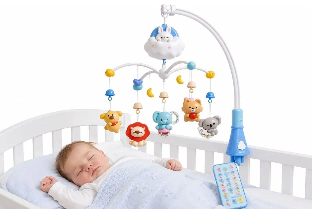 Móvil Musical Para Cuna Bebé Con Proyector Y Control Remoto-0