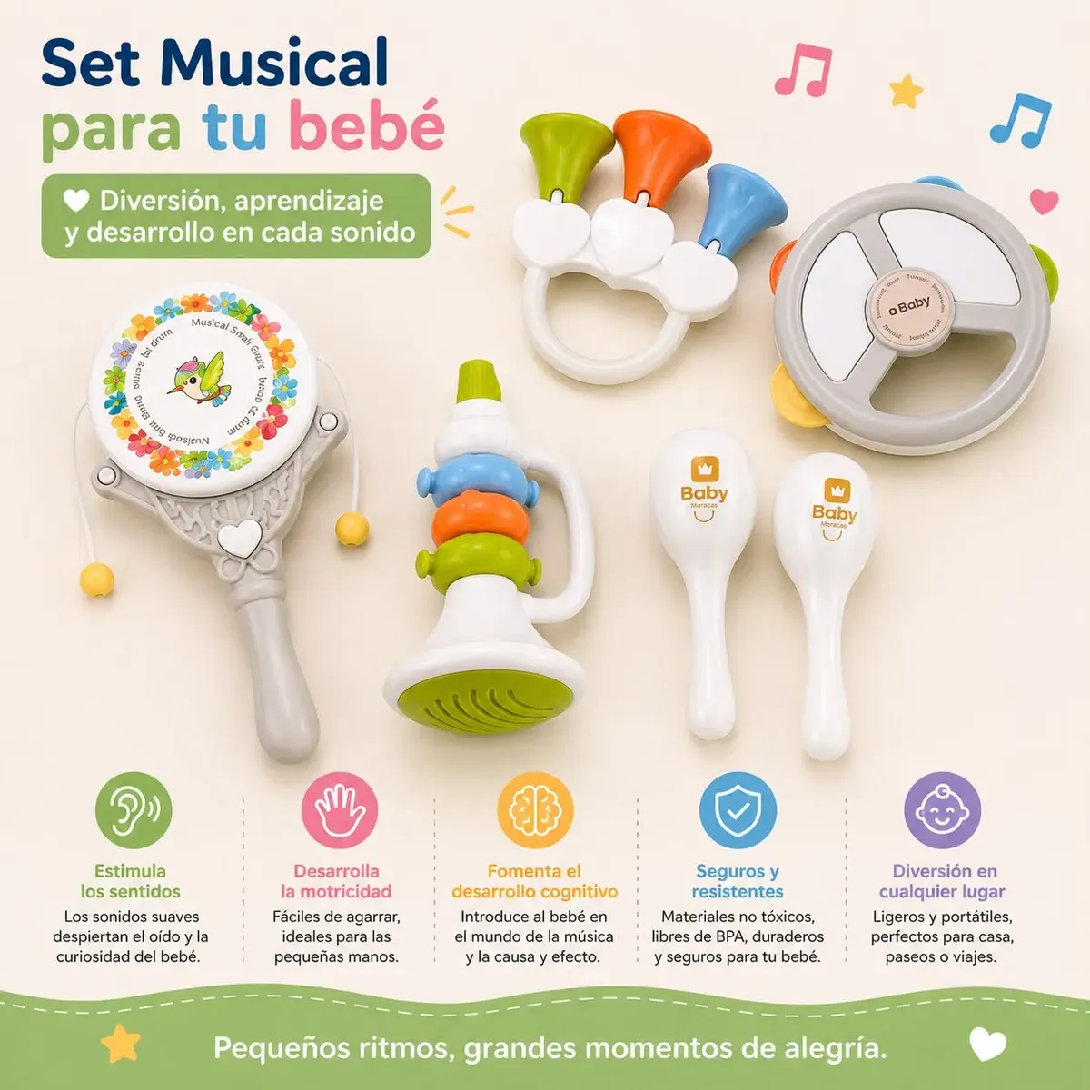 Juego De 5 Sonajeros Estimulacion Para Bebé-1
