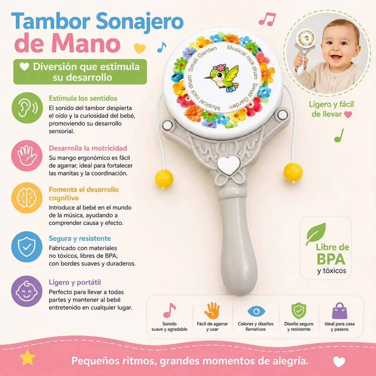 Juego De 5 Sonajeros Estimulacion Para Bebé-3