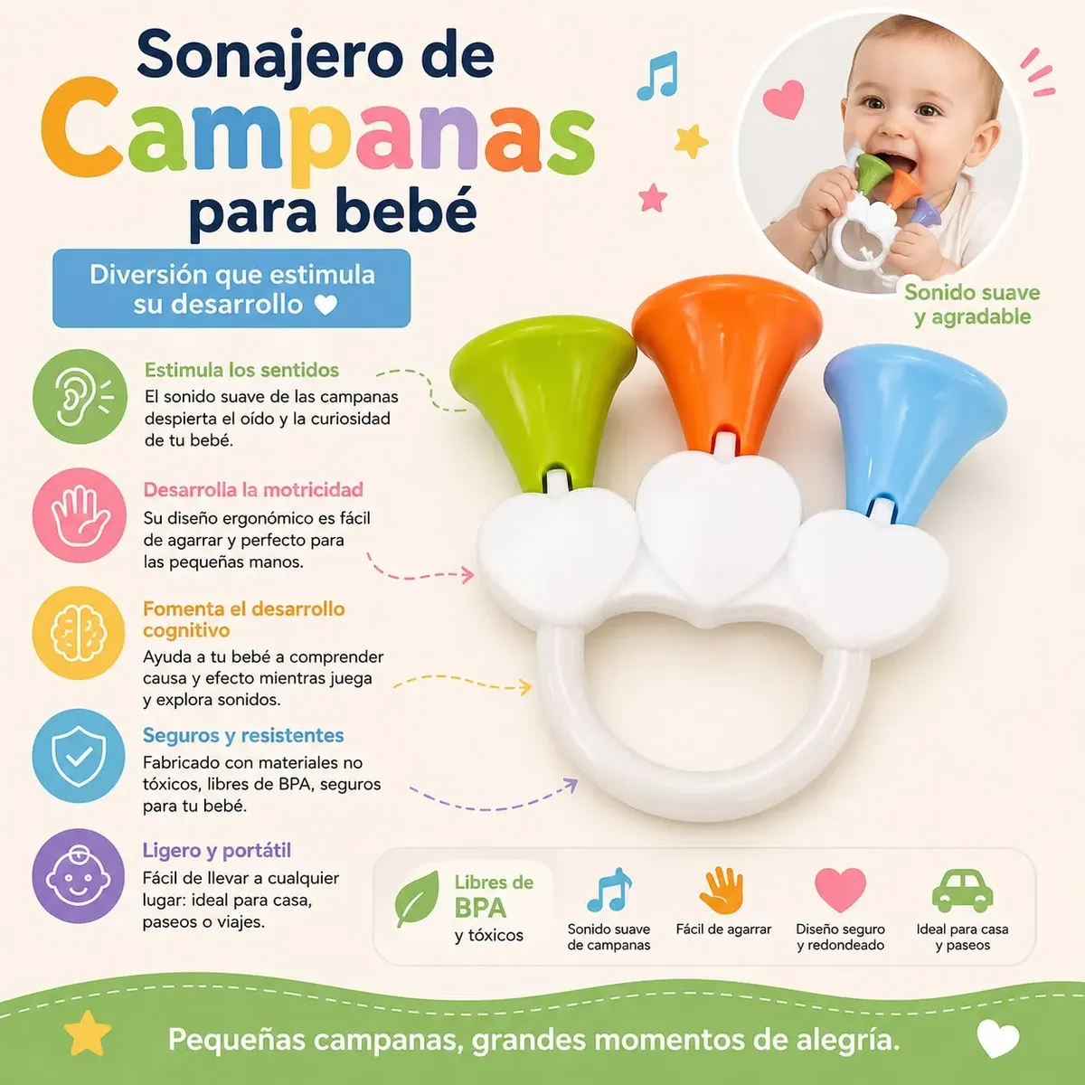 Juego De 5 Sonajeros Estimulacion Para Bebé-6
