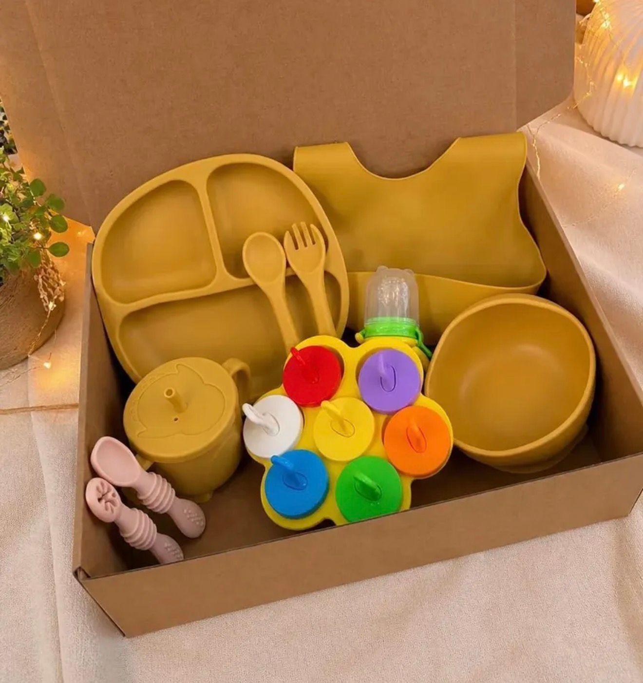Set Alimentación Bebé Silicona 10 Piezas Libre Bpa Color Amarillo-0
