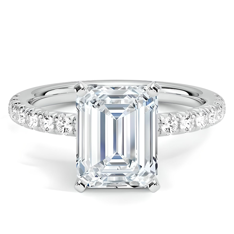ANILLO DE COMPROMISO BOOMZAIR CORTE ESMERALDA CON MOISSANITA 3.0 CT D VVS1-0