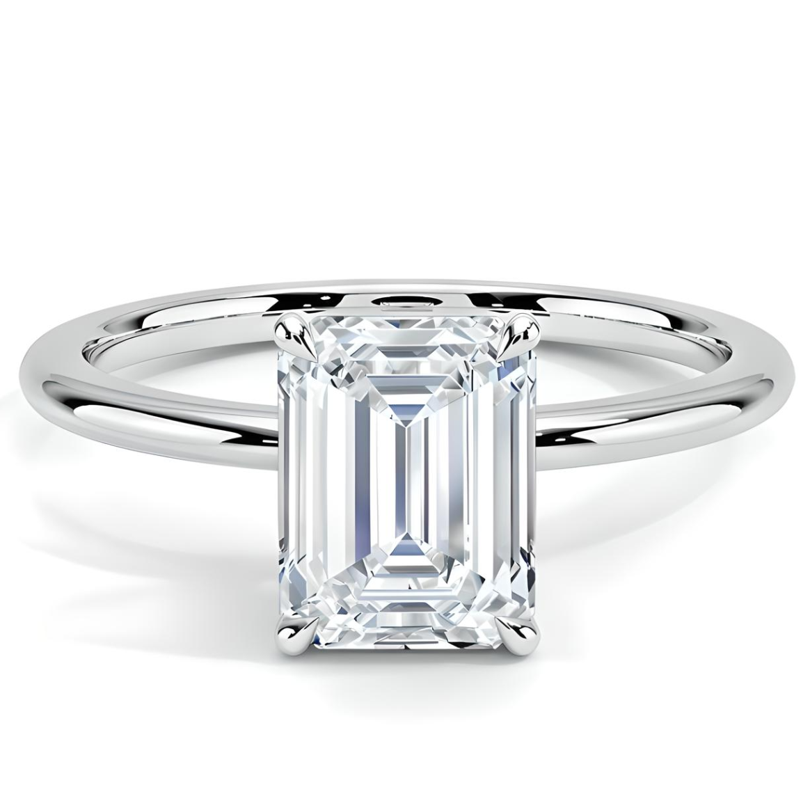 ANILLO DE COMPROMISO SOLITARIO BOOMZAIR CORTE ESMERALDA 3.0 CT VVS1 D PLATA LEY RODINADA-0