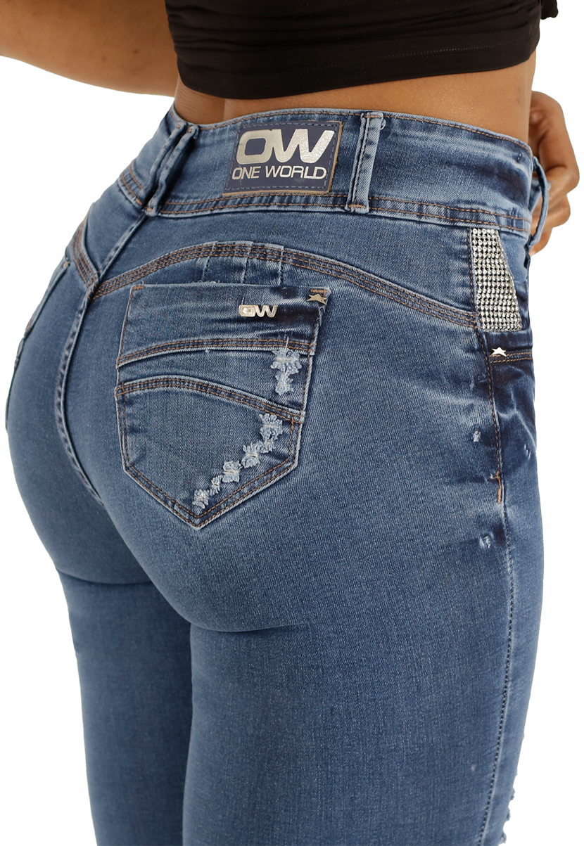 Jeans One World Vivian Strass Formato Para Mujeres Altas-3