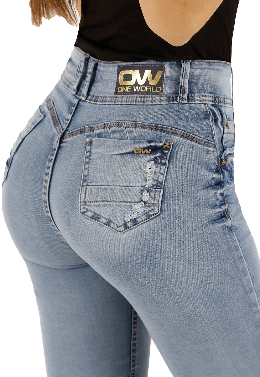Jeans One World, Tiro Alto, Skinny, Celeste, Rocio-3