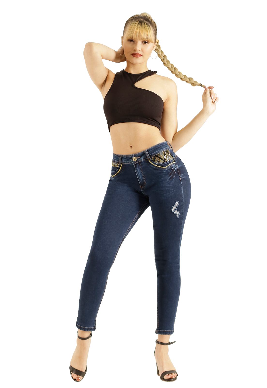 Jeans One World Jennifer Blue Dorado Mujer-0