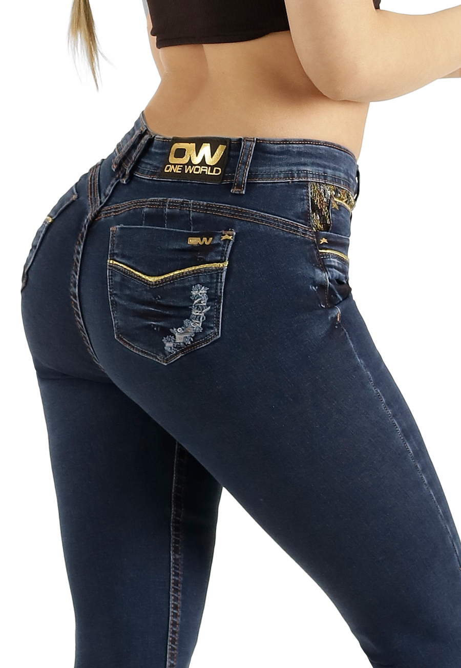 Jeans One World Jennifer Blue Dorado Mujer-3