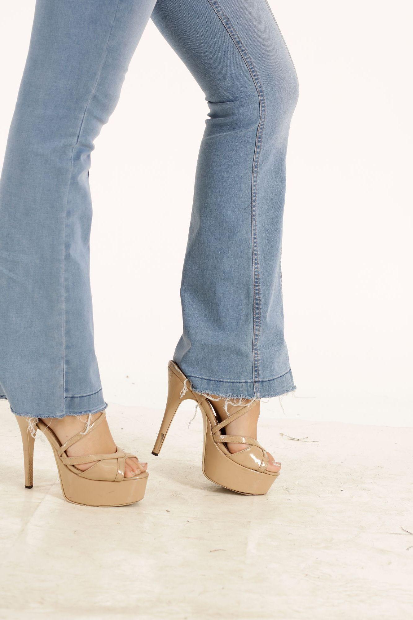 Jeans One World, Tiro Alto, Flare, Celeste-4