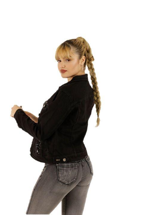 Chaqueta de jeans Mujer ONE WORLD con lentejuelas negra -1