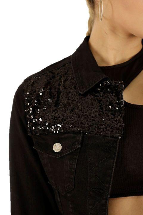 Chaqueta de jeans Mujer ONE WORLD con lentejuelas negra -2