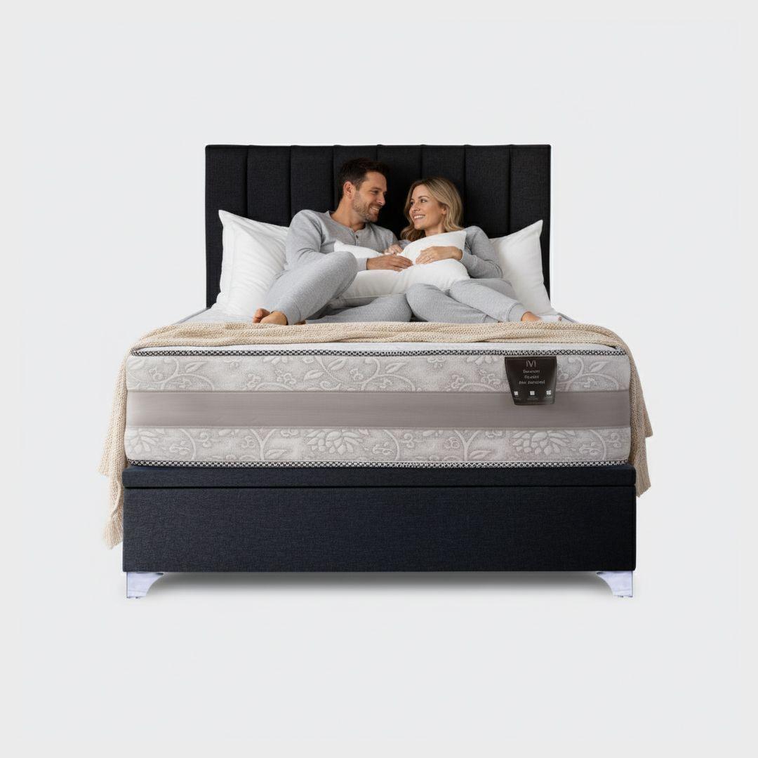 Cama baúl 2 plazas Colosal con respaldo tubular negro-0
