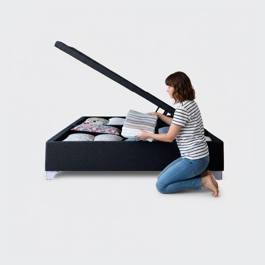 Cama baúl 2 plazas Colosal con respaldo tubular negro-1