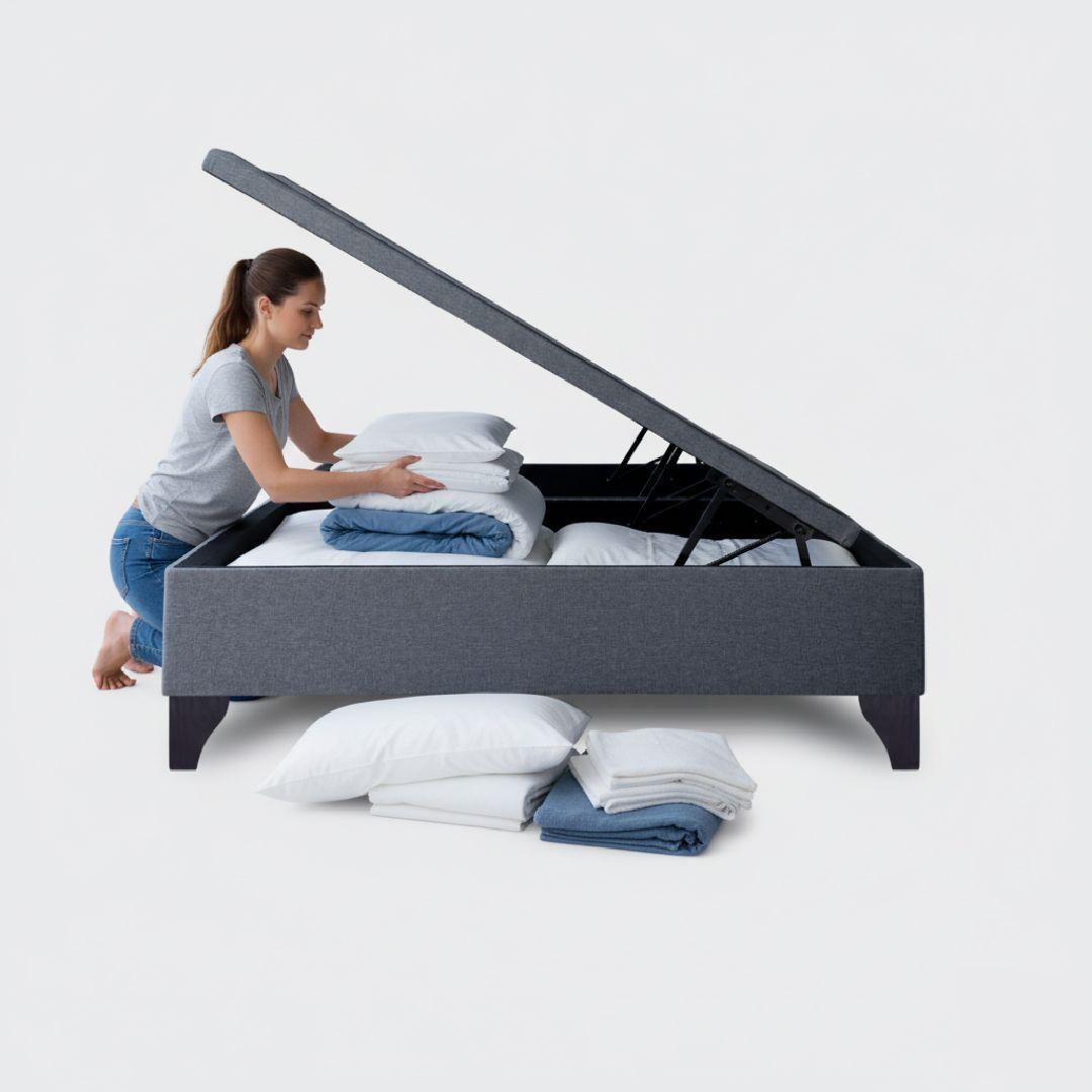 Cama Baúl 2 plazas Athenas apertura horizontal gris-3