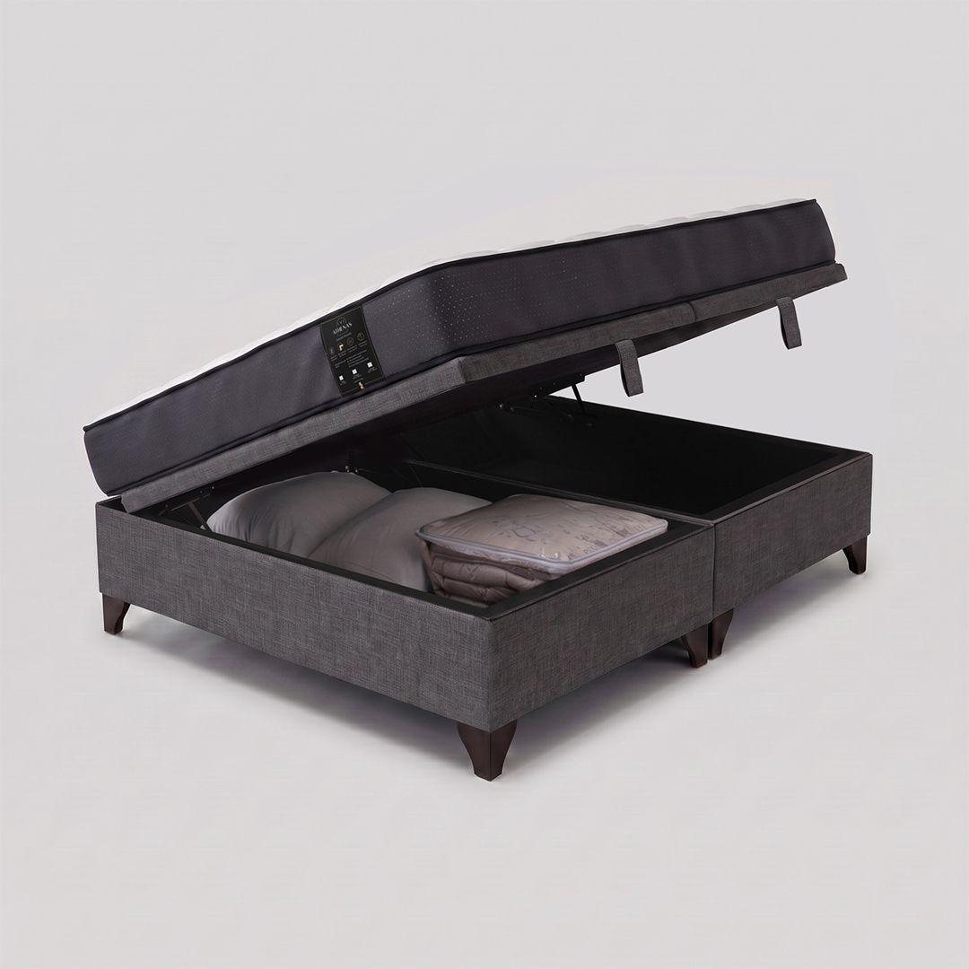 Cama Baúl 2 plazas Athenas apertura horizontal gris-1