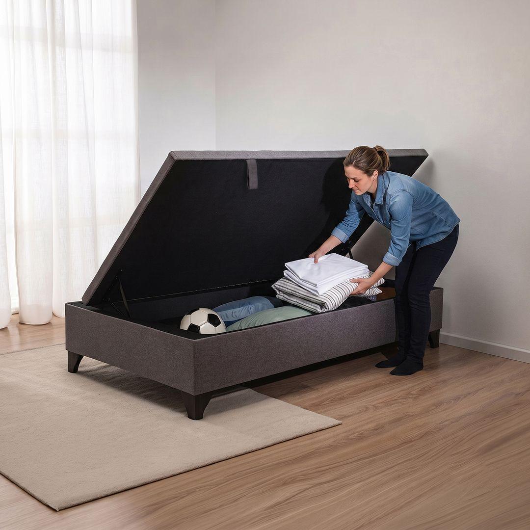 Cama Baúl 1,5 plazas Athenas apertura horizontal gris-1