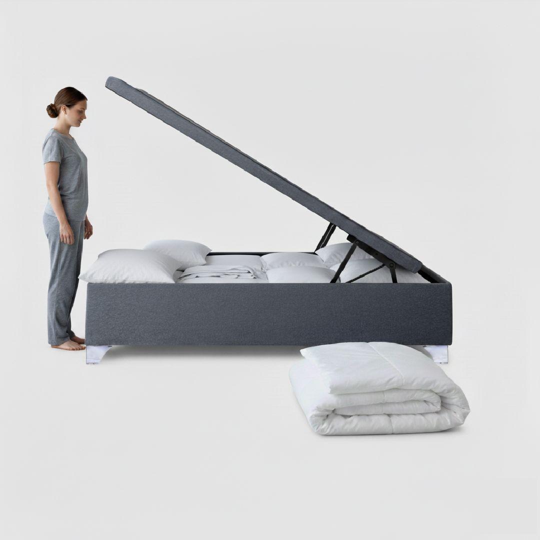 Cama baúl 2 plazas Elite Athenas con respaldo tubular gris-3