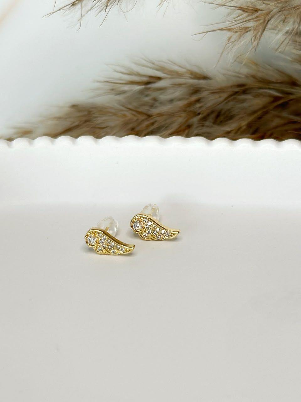 Mini Aros Alas Mujer Baño de Oro 18K Delicados-0