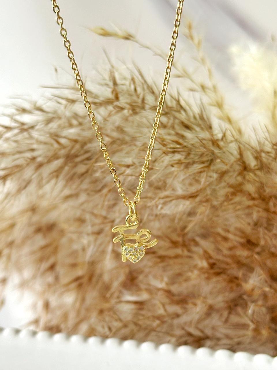 Collar Fe religioso mujer baño de oro 18k-0