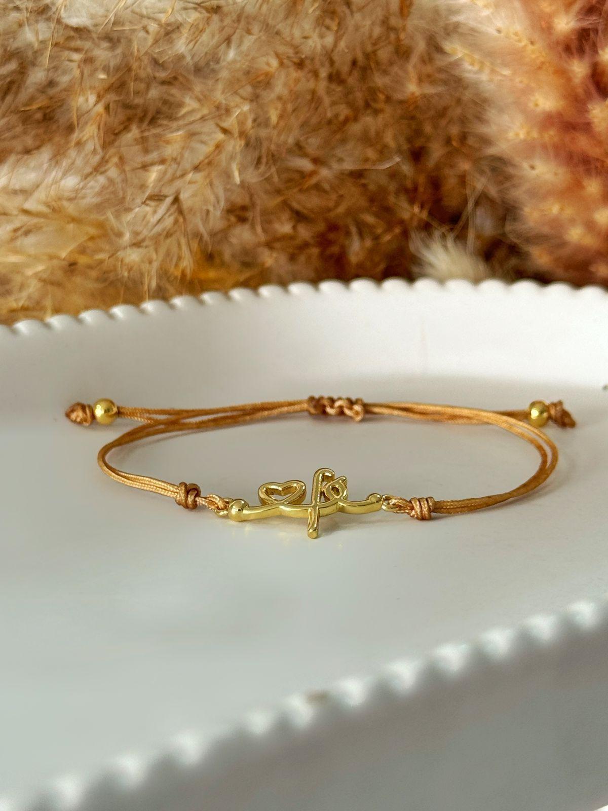 Pulsera fe café dorado baño de oro ajustable mujer-4