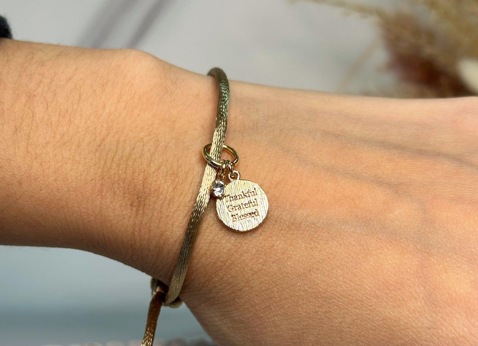 Pulsera Baño de Oro 18K con Charm Thankful agradecida fe bendecida-2