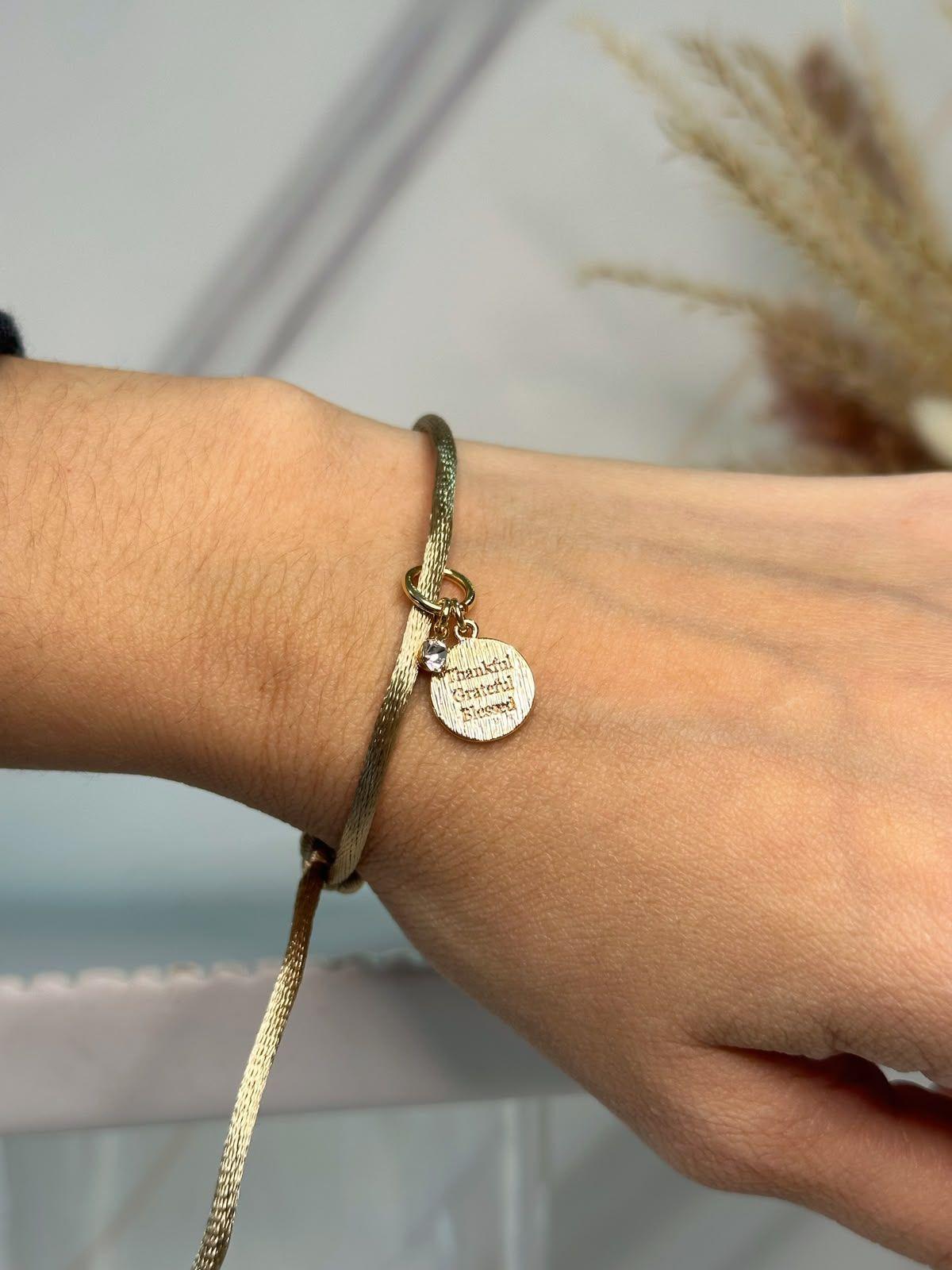 Pulsera Baño de Oro 18K con Charm Thankful agradecida fe bendecida-4