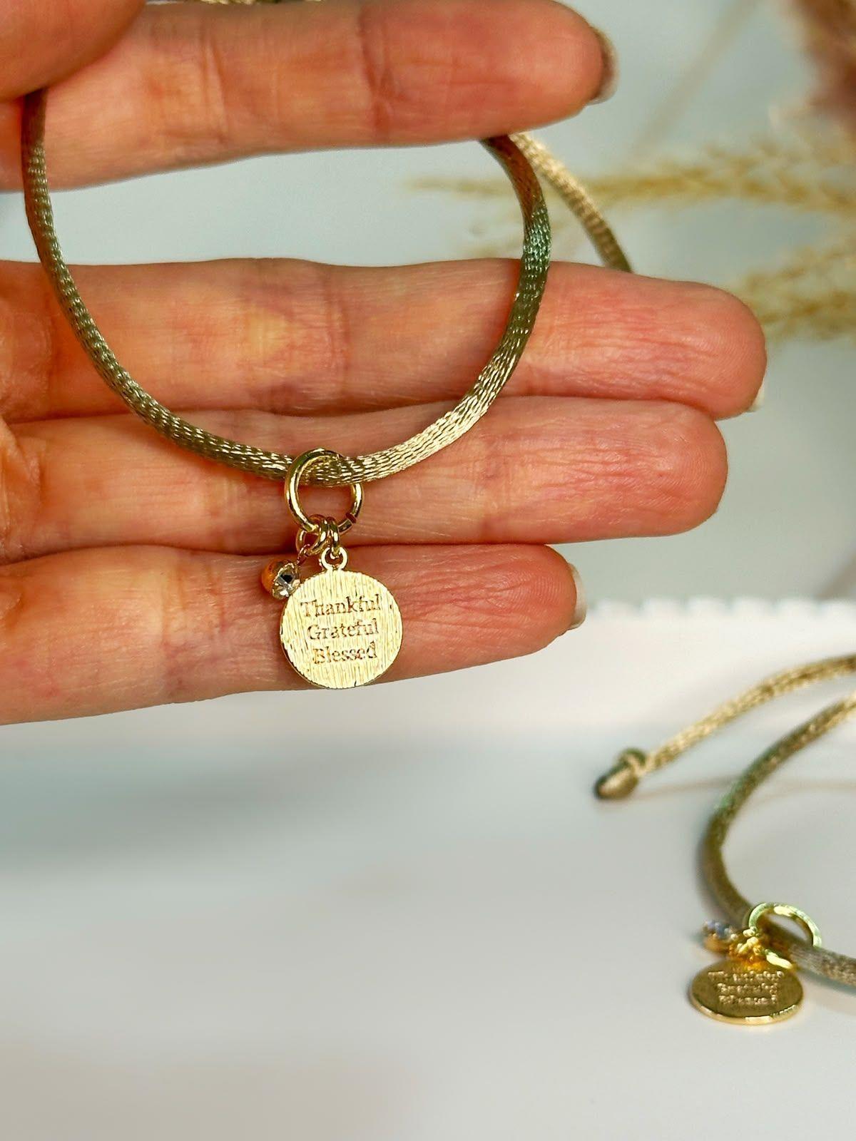 Pulsera Baño de Oro 18K con Charm Thankful agradecida fe bendecida-5