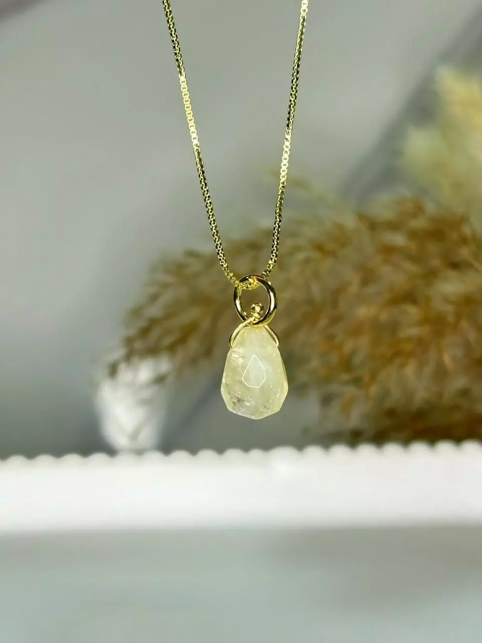 Collar con Piedra Citrino Natural para Mujer Baño de Oro 18K-2