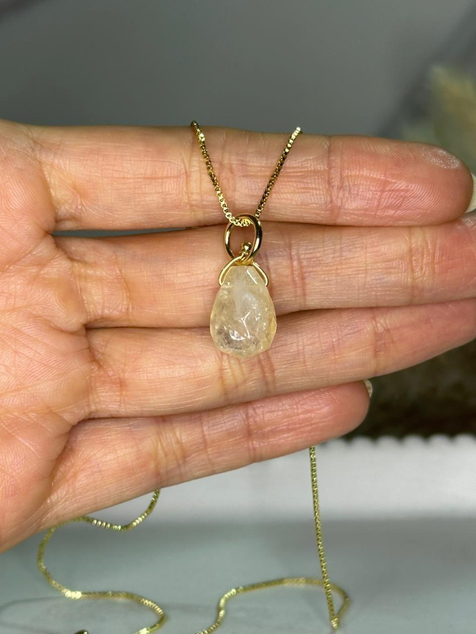 Collar con Piedra Citrino Natural para Mujer Baño de Oro 18K-3