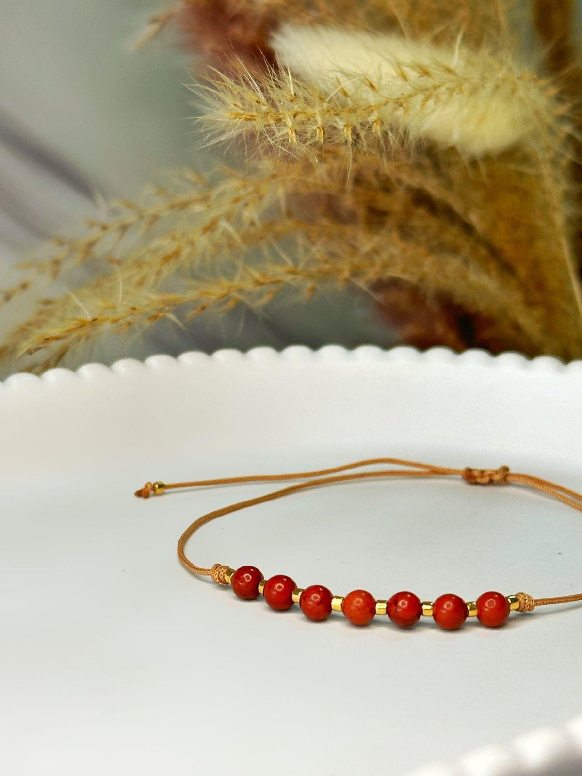 Pulsera jaspe rojo piedra natural ajustable-3