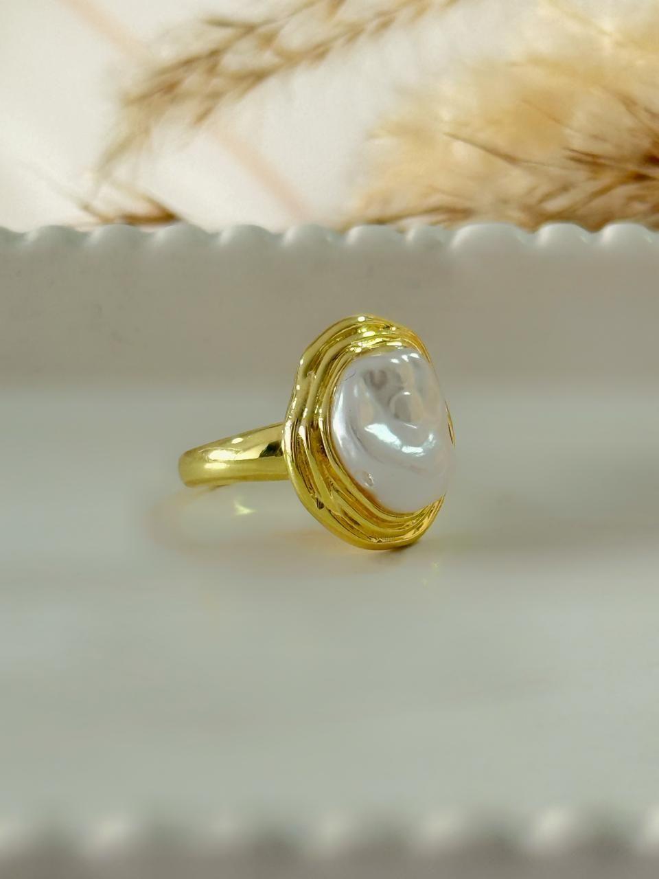 Anillo Rebeca perla Ajustable Baño de Oro 18K-1