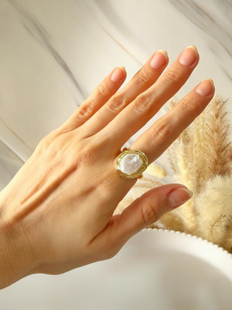Anillo Rebeca perla Ajustable Baño de Oro 18K-3