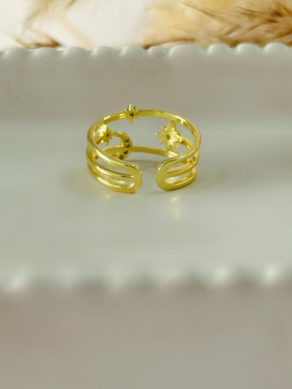 Anillo luna estrella Ajustable Baño de Oro 18K-1