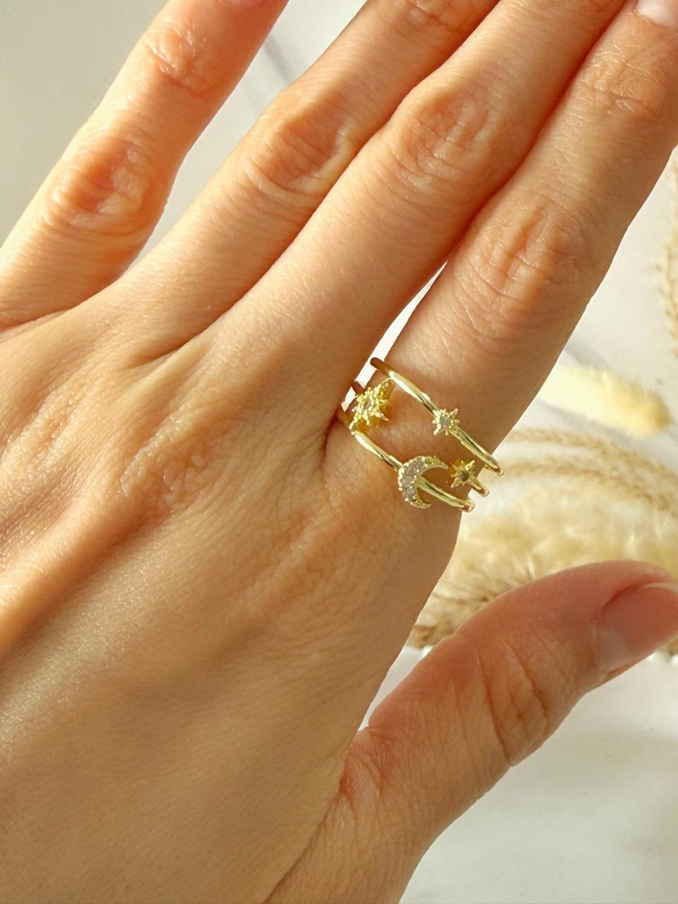 Anillo luna estrella Ajustable Baño de Oro 18K-2