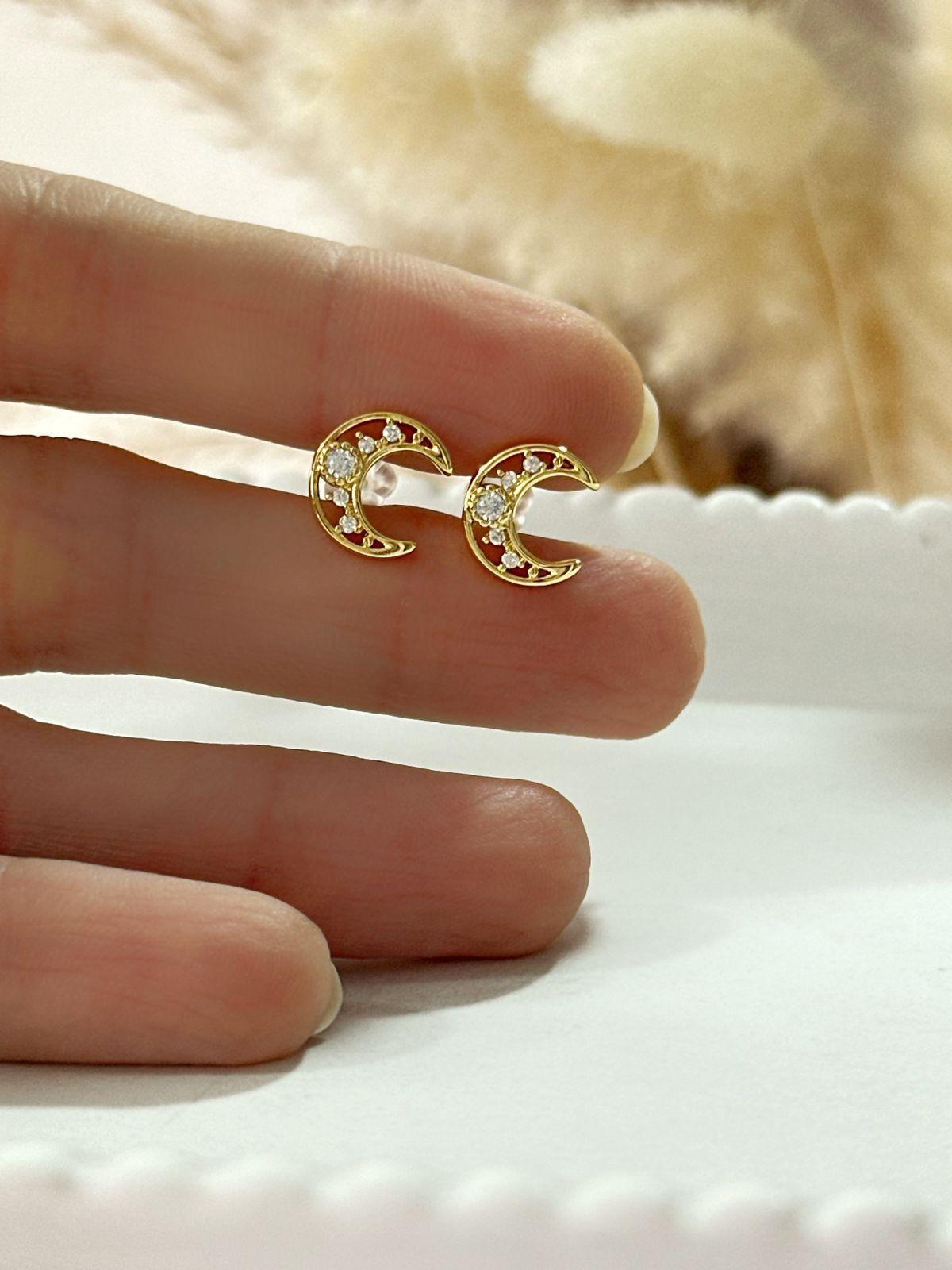 Aros Mini Luna Baño de Oro 18K Minimalistas-2