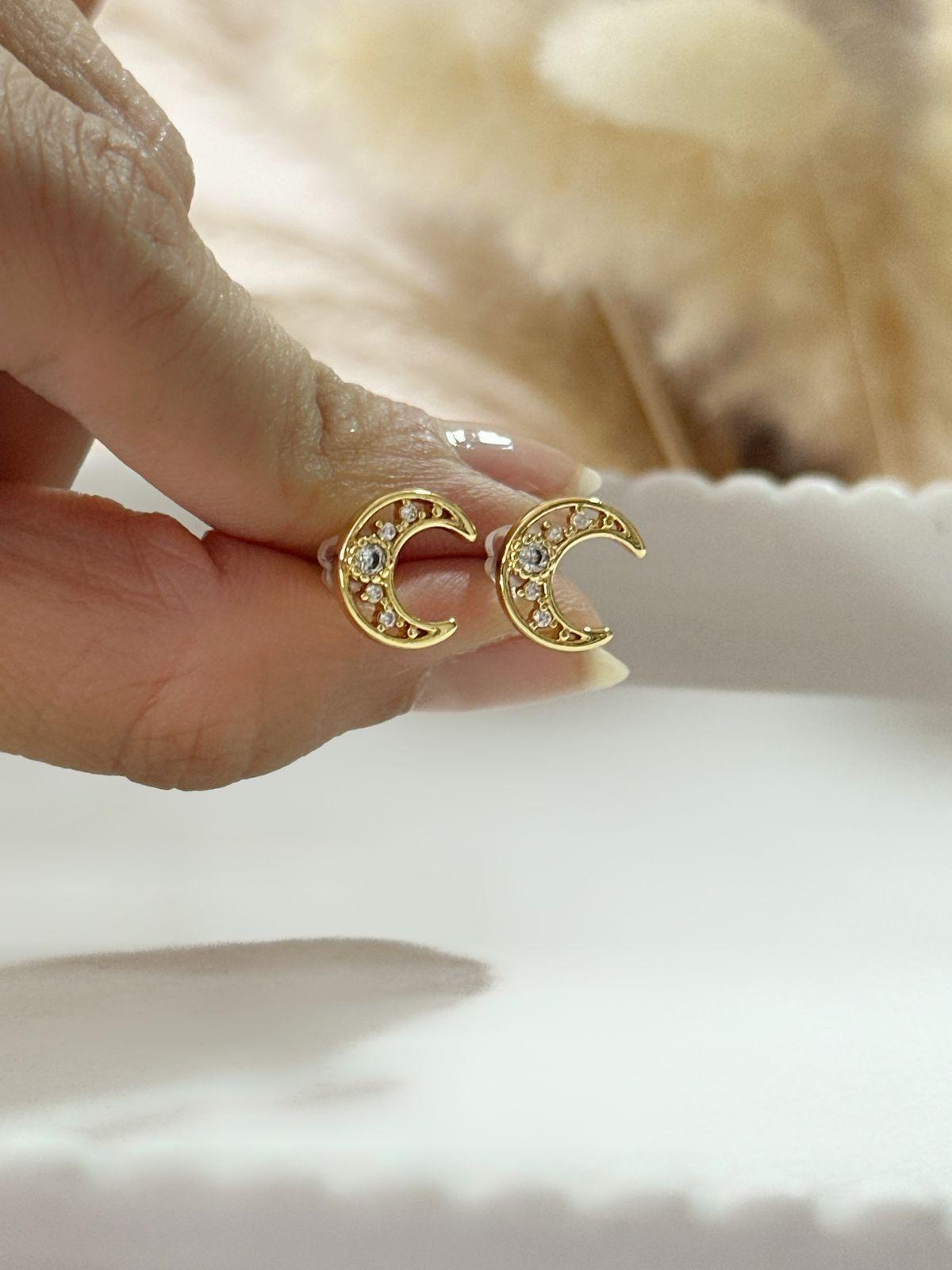 Aros Mini Luna Baño de Oro 18K Minimalistas-3