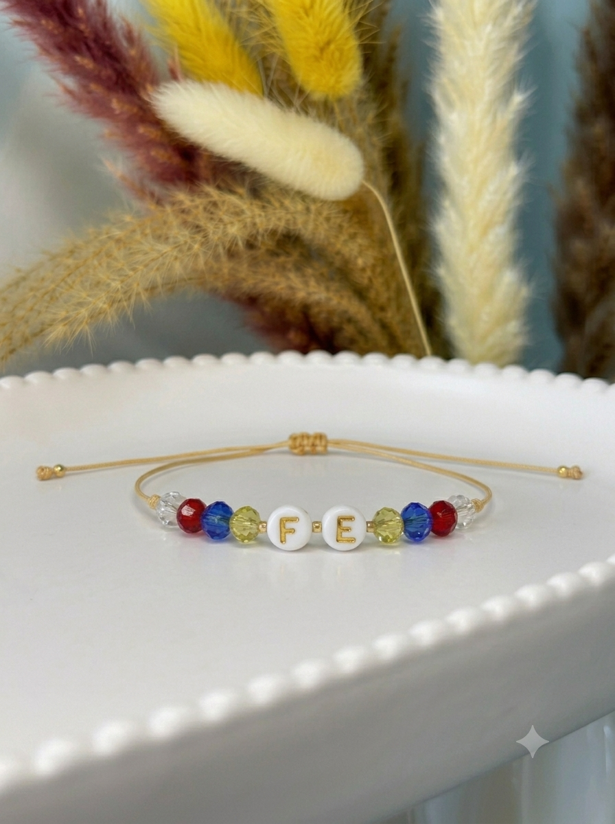 Pulsera ajustable Fe Venezuela cristal chato-0