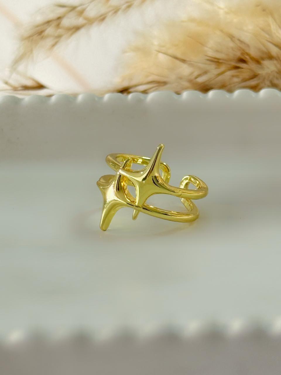 Anillo doble estrella Ajustable Baño de Oro 18K-0