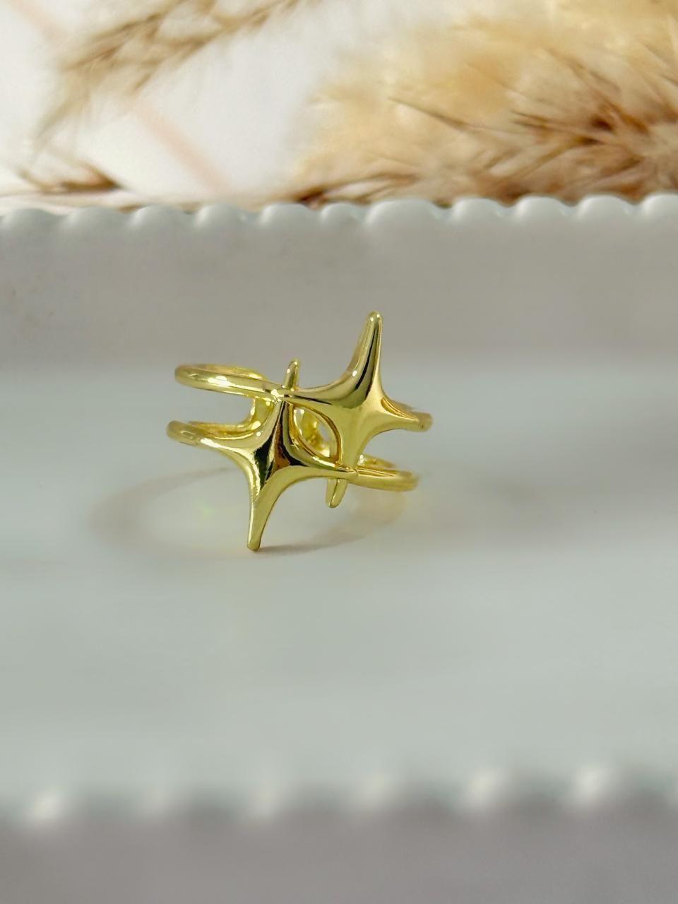 Anillo doble estrella Ajustable Baño de Oro 18K-2