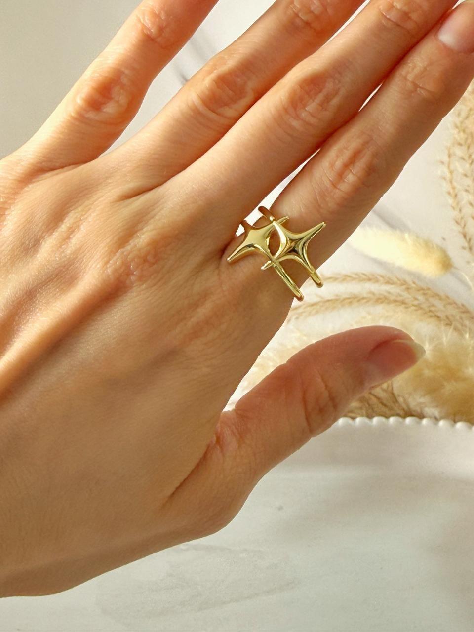 Anillo doble estrella Ajustable Baño de Oro 18K-3