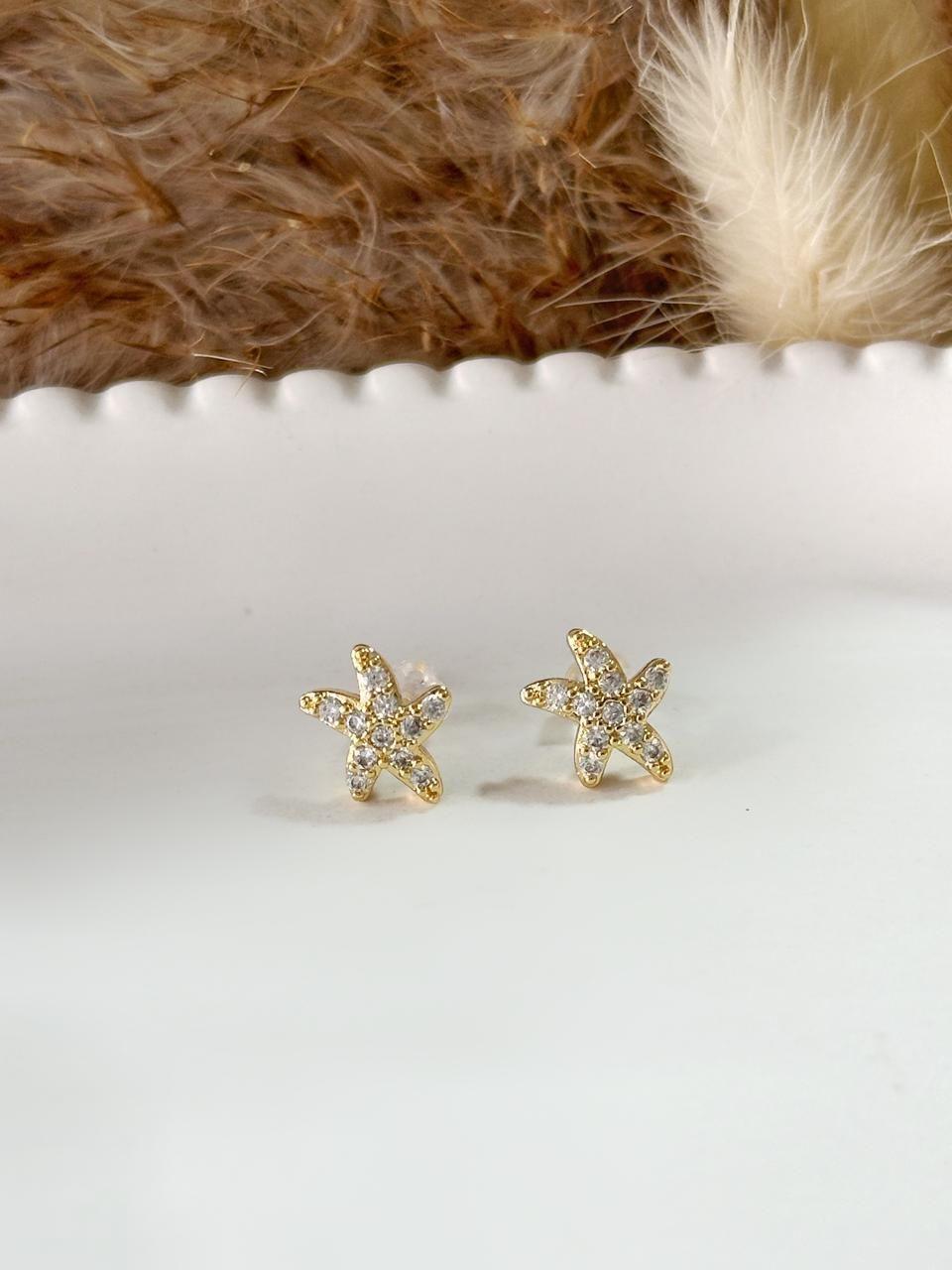 Mini aros estrella circon brillo mujer niña baño de oro 18k-3