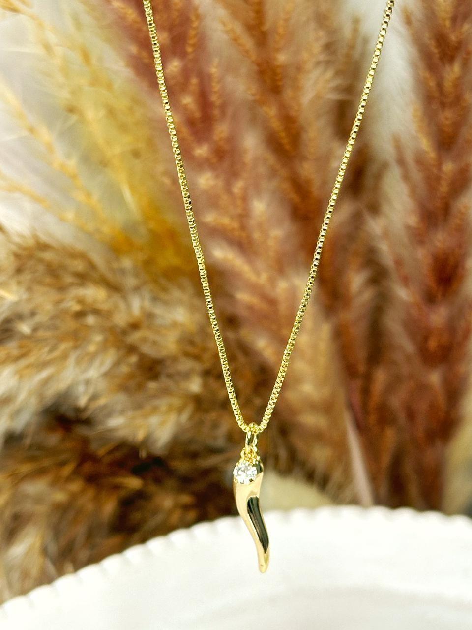 Collar Chili suerte amuleto baño de oro 18k ajustable mujer-2