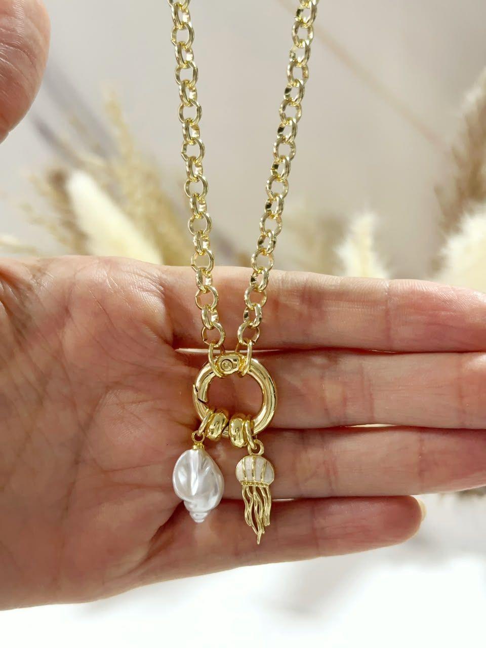 Collar Océano con Dijes Marinos para Mujer Baño de Oro 18K-2