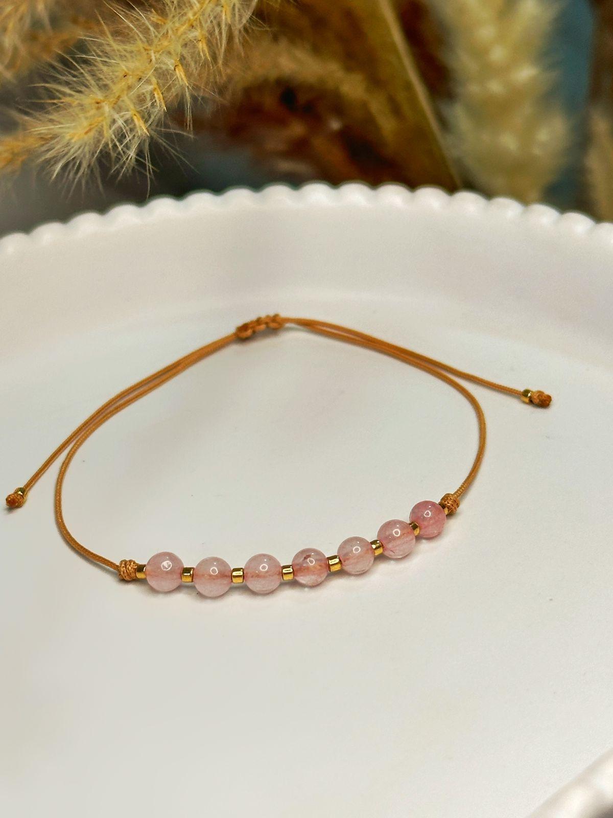 Pulsera cuarzo rosado piedra natural ajustable-3