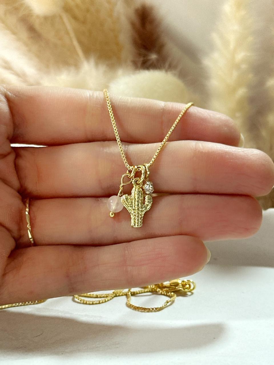 Collar Amiga Cactus Best friend Baño de Oro 18K Regalo Amistad-2