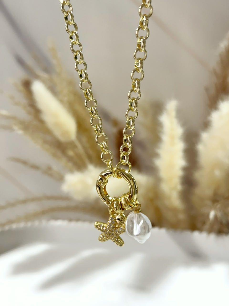 Collar Estrella Costera Delicado para Mujer Baño de Oro 18K-0