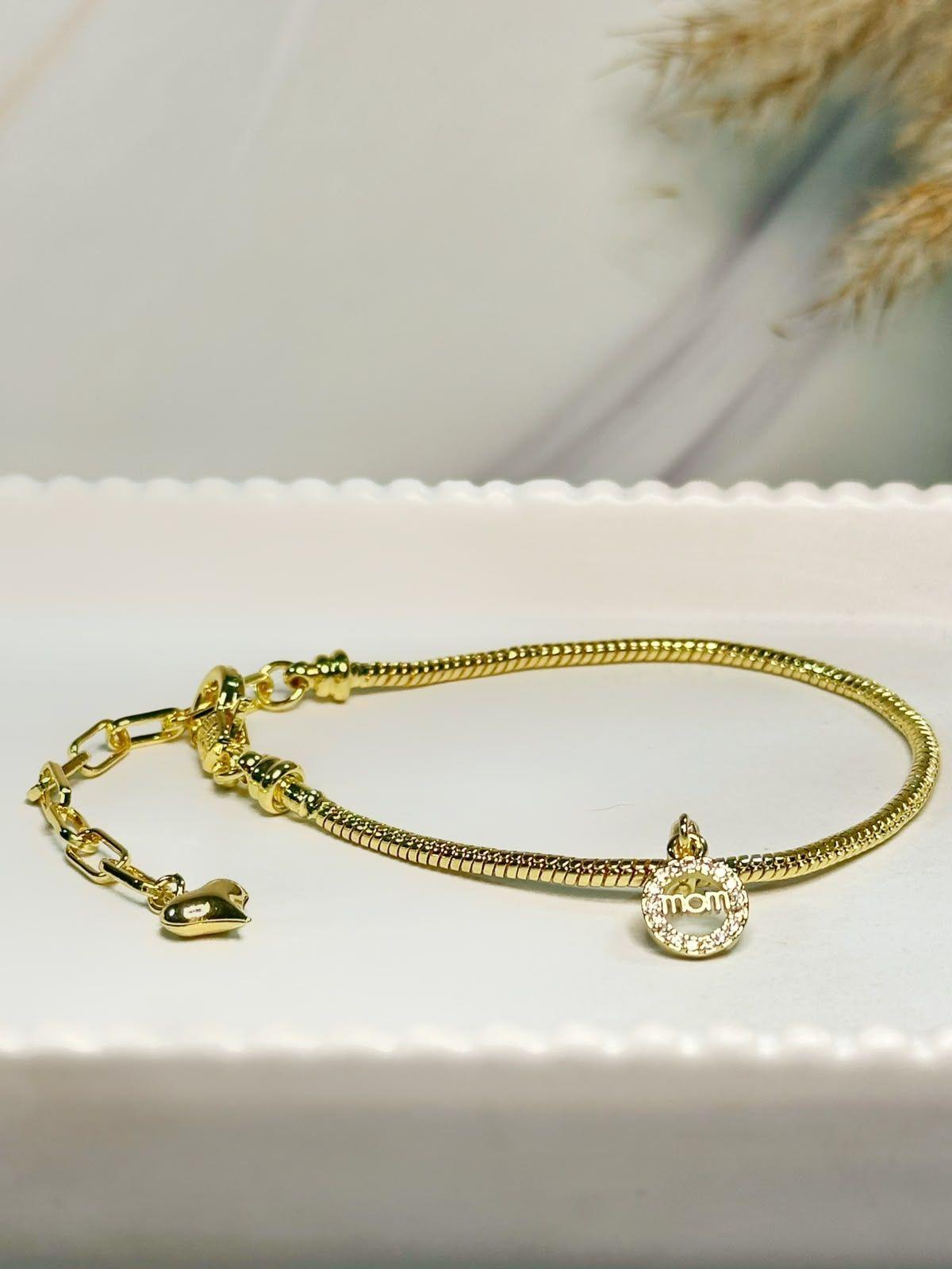 Pulsera Tipo Pandora Baño de Oro 18K con Charm Mom Shine-0