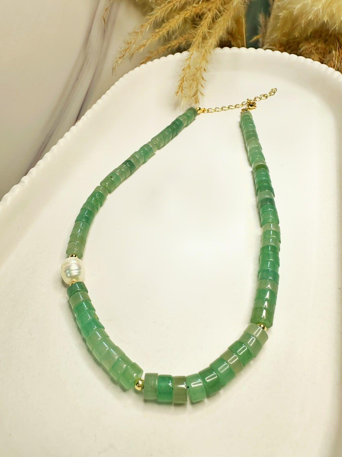 Collar Jade Verde Completo Delicado para Mujer Baño de Oro 18K-0
