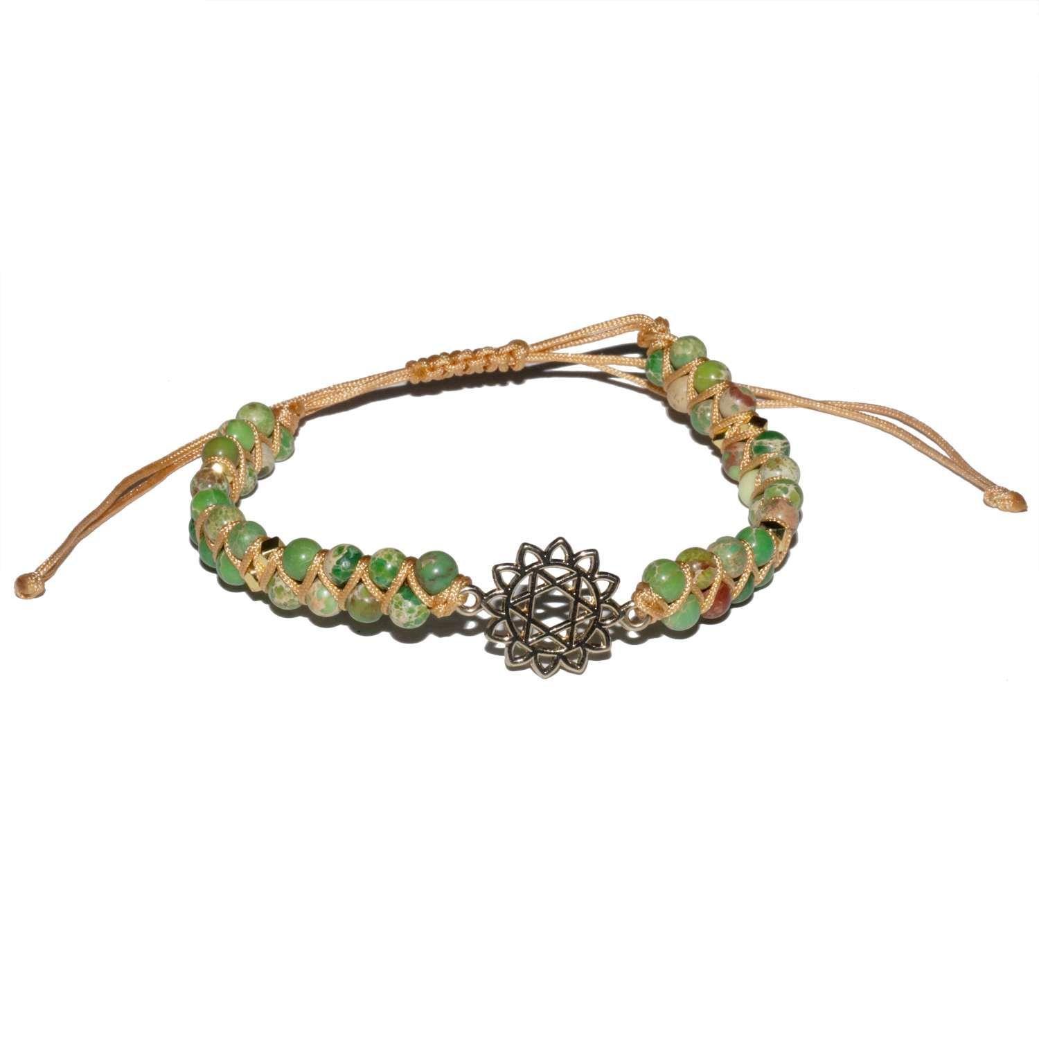 Pulsera trenzada con cuentas verde y chakra-0